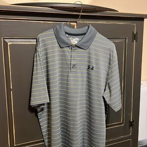 Under Armour, gray with neon stripes, heat gear, loose